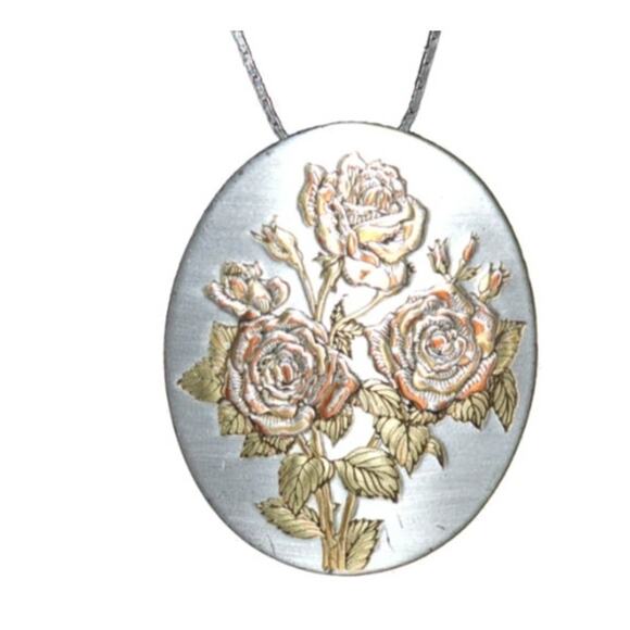 Vintage 1960s Reed & Barton Damascene Floral Necklace NWT - Picture 1 of 6